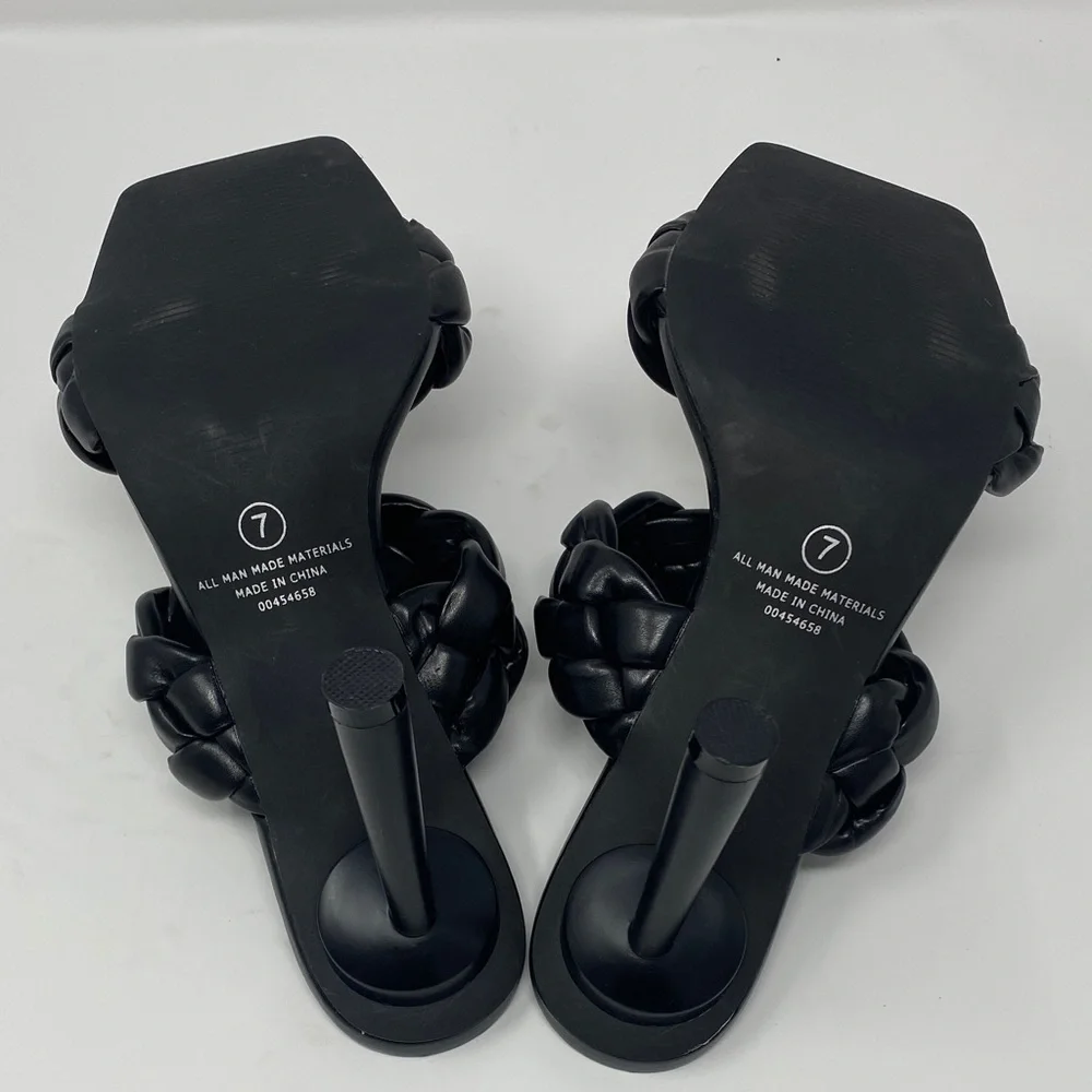 Liliana Black Braided Slip-on Heels size 7